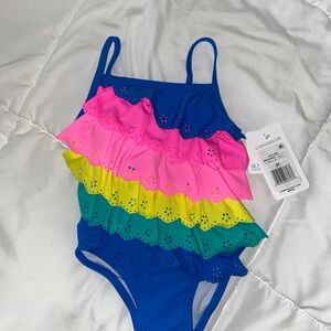 Flapdoodles Girls Rainbow Ruffle One Piece Bathing Suit Pink Blue Size 2T New